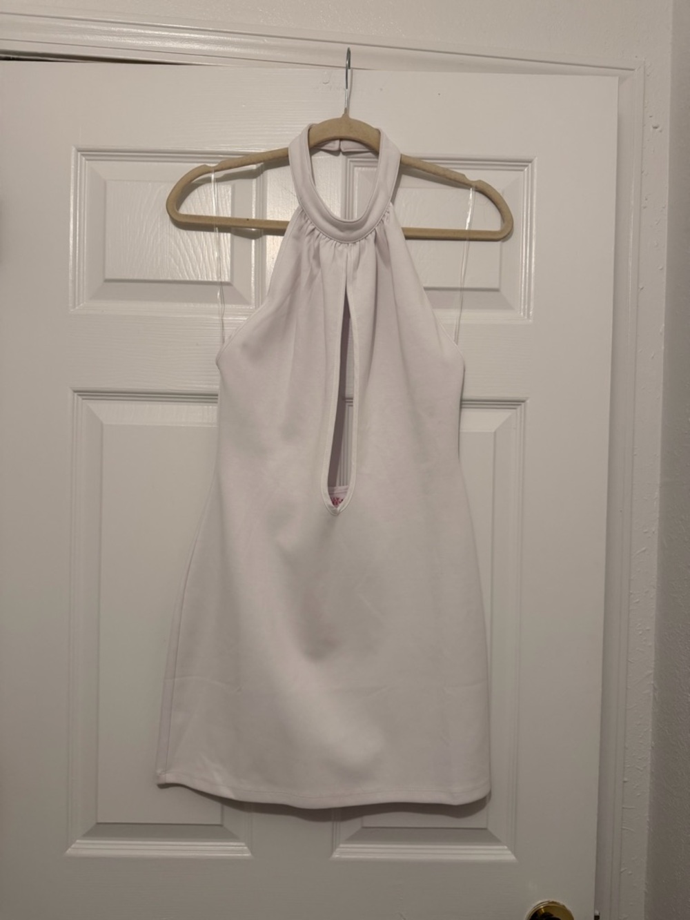 Sleek White Halter Keyhole Mini Dress